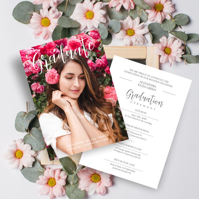 Modern Calligraphy Photo Fancy Minimalist Graduate Invitation (Creator Uploaded)