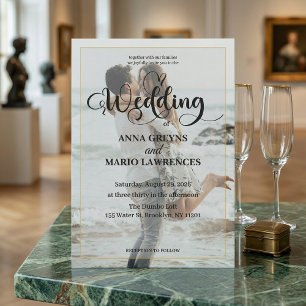 Modern Calligraphy Photo Faux Gold Wedding Invitation