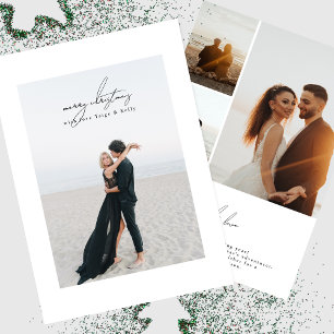 modern calligraphy photo framed merry christmas holiday card