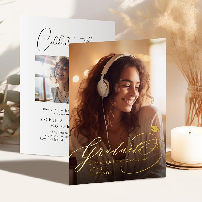 Modern Calligraphy Photo Graduation Announcement (Modern Calligraphy Photo Graduation Announcement)