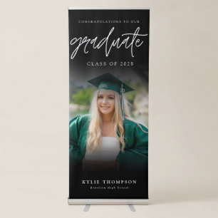 Modern Calligraphy Photo Graduation Black Vertical Retractable Banner