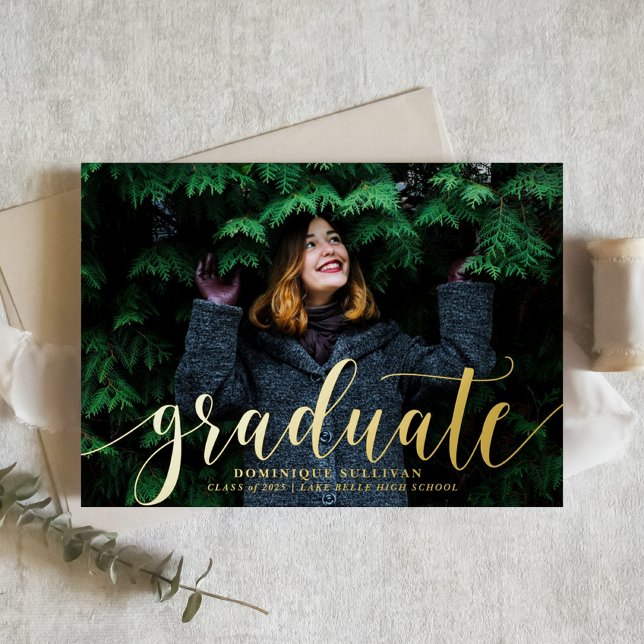 Modern Calligraphy Photo Graduation Gold (Personalized Photo Graduation Invitation with Gold Foil Modern Calligraphy – Customizable Colors)
