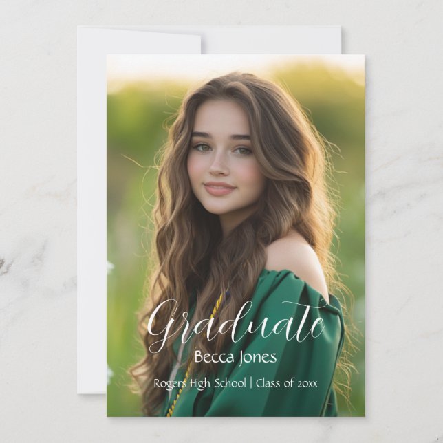 Modern Calligraphy Photo Graduation Invitation (Front)