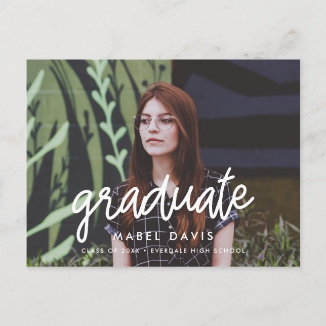 Modern calligraphy Photo graduation Postcard (Front)