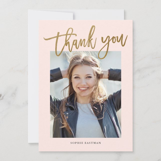 Modern Calligraphy Photo Graduation Thank You Card (Front)