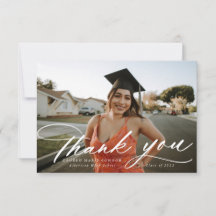 Modern Calligraphy Photo Graduation Thank You Card