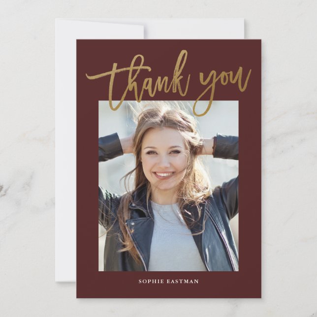Modern Calligraphy Photo Graduation Thank You Card (Front)