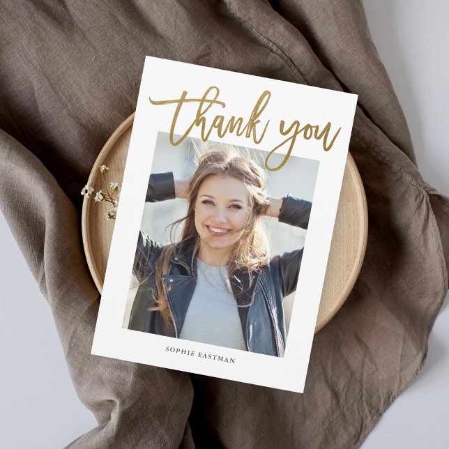 Modern Calligraphy Photo Graduation Thank You Card (Creator Uploaded)