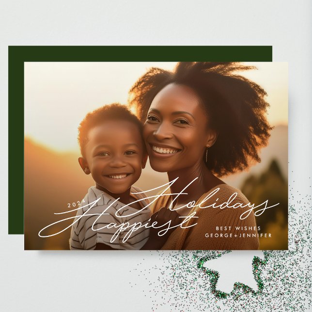 modern calligraphy photo Happiest Holiday Card (Creator Uploaded)