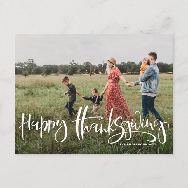 Modern Calligraphy Photo Happy Thanksgiving Holiday Postcard (Front)
