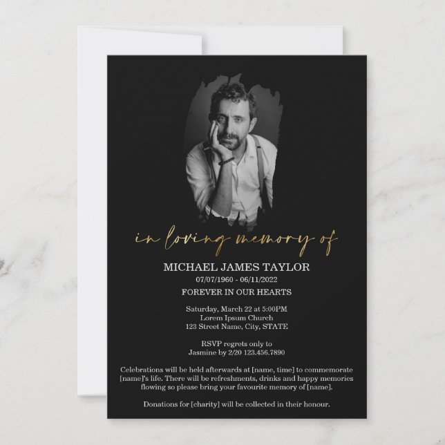Modern Calligraphy Photo In Loving Memory Funeral  Invitation (Front)