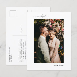 Modern Calligraphy Photo Just Married Elopement Announcement Postcard