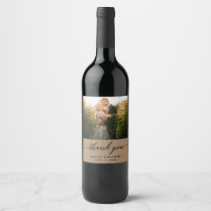Modern Calligraphy Photo Kraft Wedding Wine Label