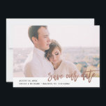Modern calligraphy photo save the date<br><div class="desc">A simple photo save the date with modern calligraphy rose gold overlay and large landscape photo.</div>