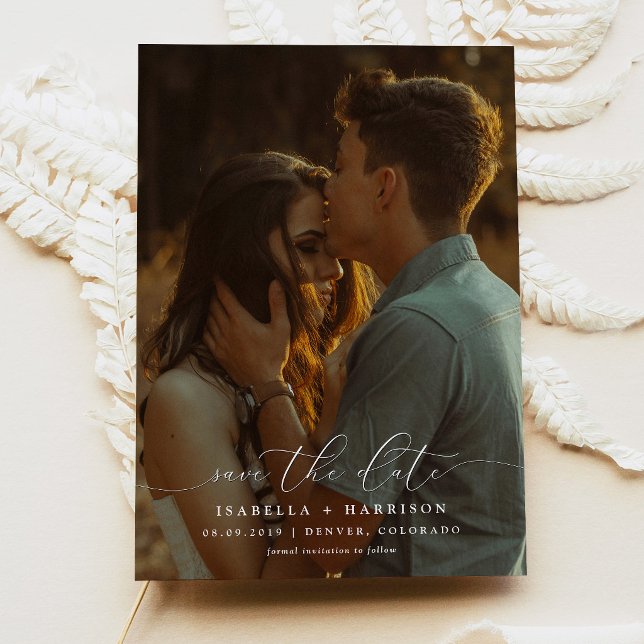 Modern Calligraphy Photo Save the Date Invitation (Creator Uploaded)