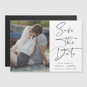 Modern Calligraphy Photo Save the Date Magnet