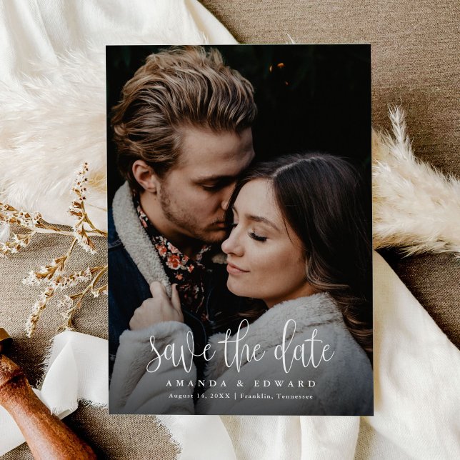 Modern Calligraphy Photo Save the Date Magnet (Creator Uploaded)