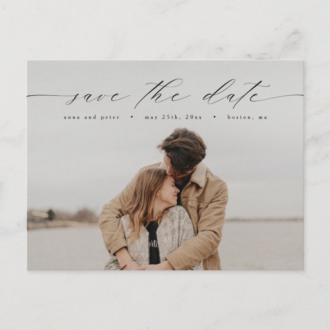 Modern Calligraphy Photo Save the Date Postcard (Front)