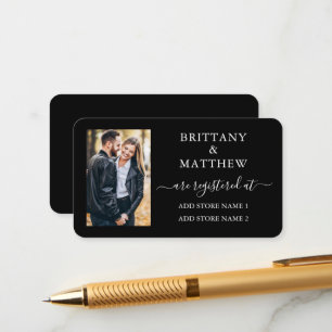 Modern Calligraphy Photo Wedding Registry Black Enclosure Card