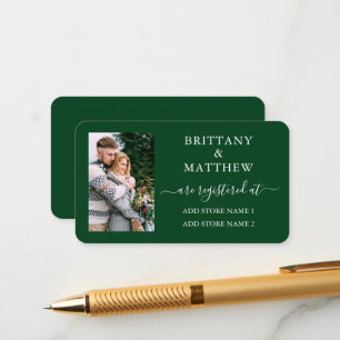 Modern Calligraphy Photo Wedding Registry Green Enclosure Card