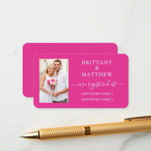 Modern Calligraphy Photo Wedding Registry Hot Pink Enclosure Card