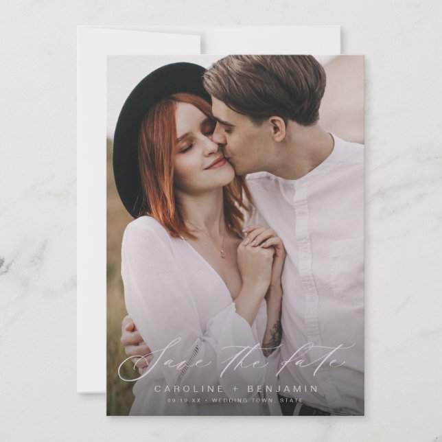 Modern calligraphy photo wedding save the date (Front)