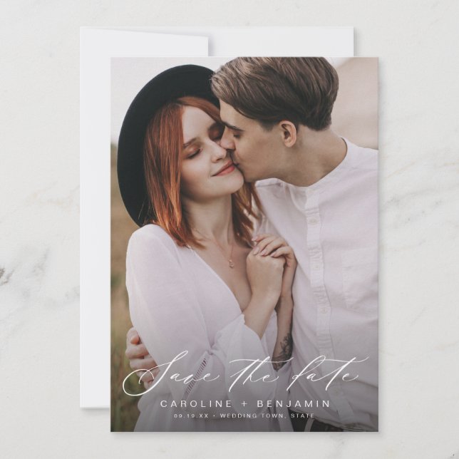 Modern calligraphy photo wedding save the date (Front)