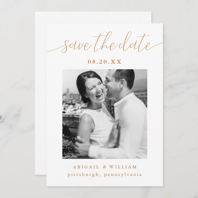 Modern Calligraphy Photo Wedding Save The Date (Front/Back)