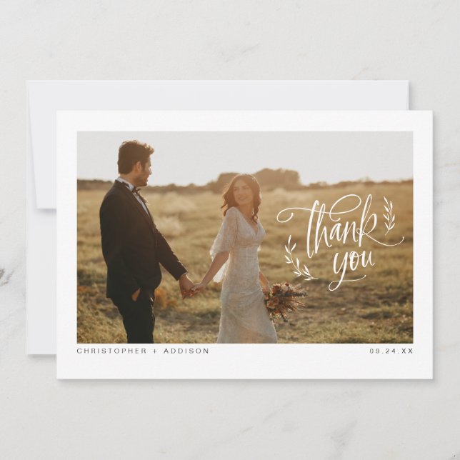 Modern Calligraphy Photo Wedding Thank You Card (Front)