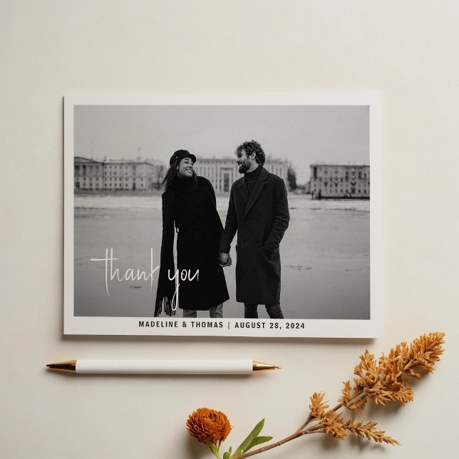 Modern Calligraphy Photo Wedding Thank You Card (Creator Uploaded)