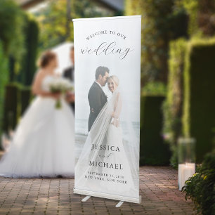 Modern Calligraphy Photo Wedding Welcome Retractable Banner