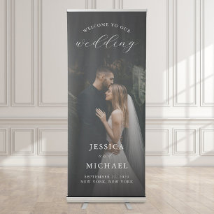 Modern Calligraphy Photo Wedding Welcome Retractable Banner
