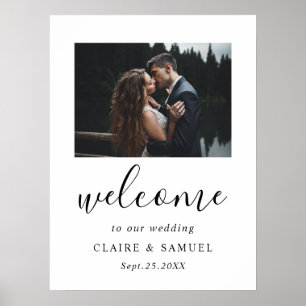 Modern Calligraphy Photo Wedding Welcome Sign