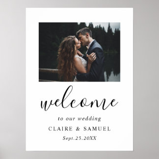 Modern Calligraphy Photo Wedding Welcome Sign