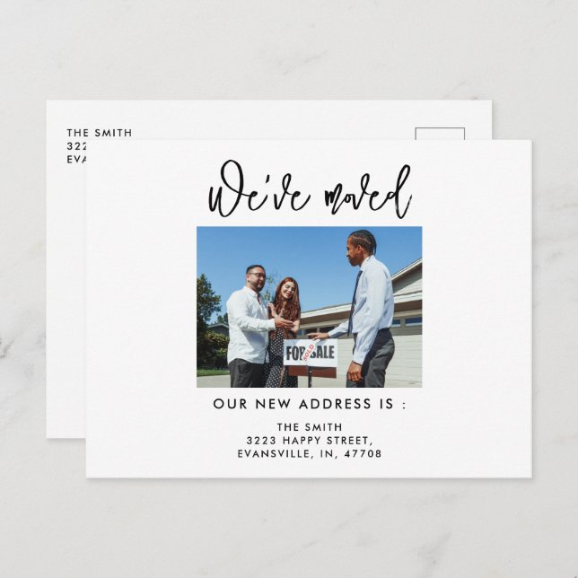 Modern Calligraphy Photo We've Moved New Address  Postcard (Front/Back)