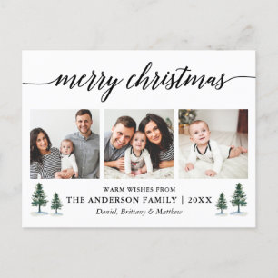 Modern Calligraphy Pines Christmas 3 Photo Postcard