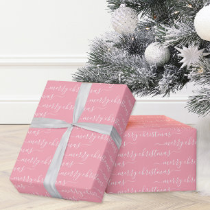 Modern Calligraphy Pink and White Christmas Wrapping Paper