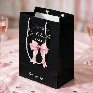 Modern Calligraphy Pink Bow Bachelorette Party Medium Gift Bag