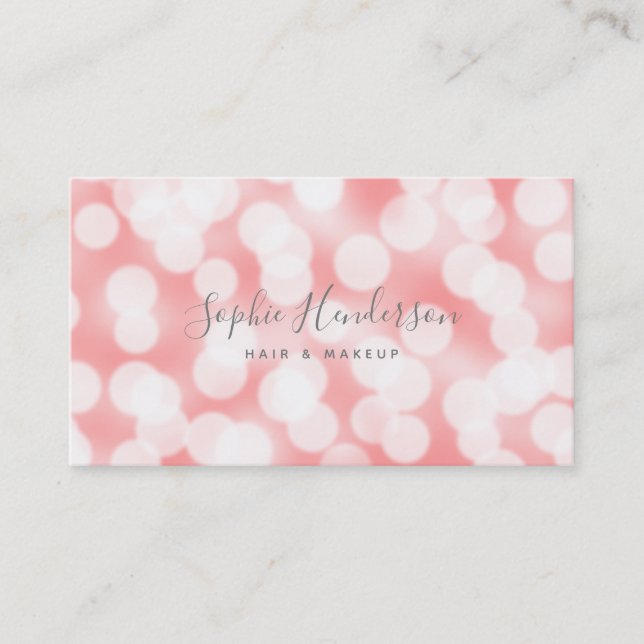 Modern Calligraphy Pink Champagne Bokeh Lights Business Card (Front)
