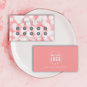 Modern Calligraphy Pink Champagne Bokeh Lights Loyalty Card