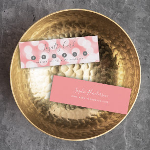 Modern Calligraphy Pink Champagne Bokeh Lights Loyalty Card