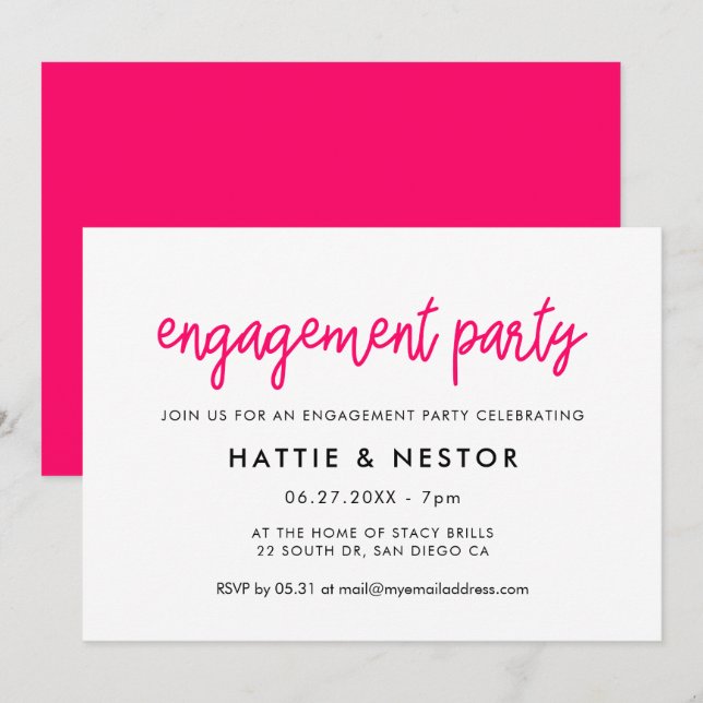 Modern calligraphy Pink Engagement party Invitation (Front/Back)