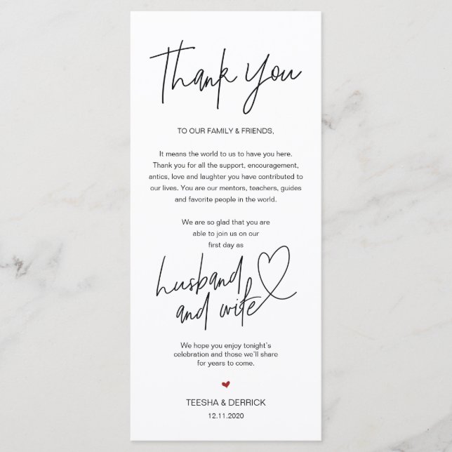 Modern calligraphy Place Setting Thank You Card (Front)