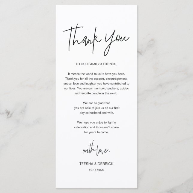Modern calligraphy Place Setting Thank You Card (Front)