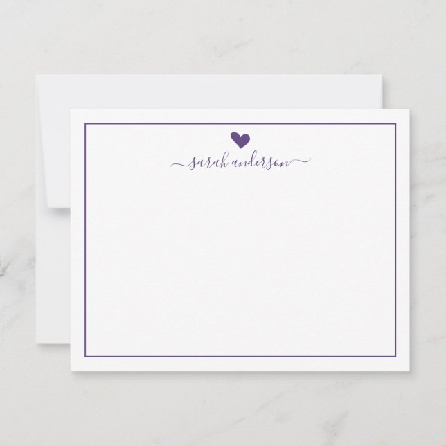 Modern Calligraphy Purple Heart Personalised Card (Front)