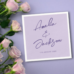Modern Calligraphy Purple Lilac Wedding Napkin