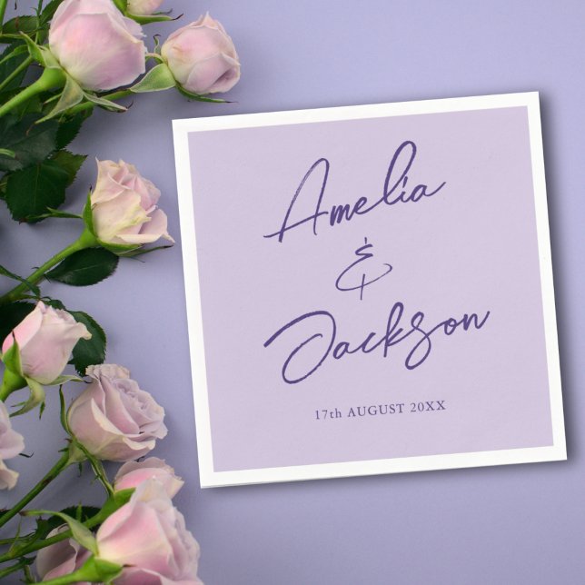 Modern Calligraphy Purple Lilac Wedding  Napkin (Creator Uploaded)