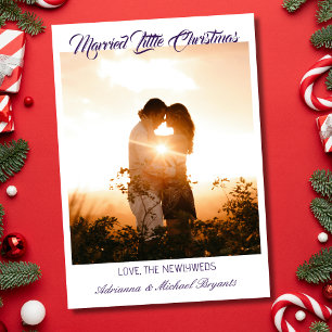 Modern Calligraphy Purple Married Little Christmas Holiday Card