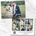 Modern Calligraphy QR Code 6 Photo Wedding Thank You Card<br><div class="desc">Modern Elegant Calligraphy Script Wedding Bride and Groom 6 Photo Thank You Card with Your QR Scan Code. Add your wedding website or social media web address so your guests can view more of your wedding photos or wedding photo album online.</div>