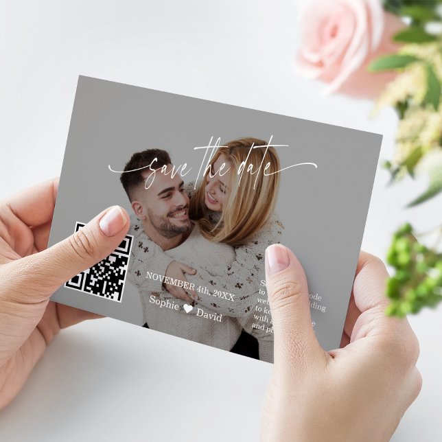 Modern Calligraphy QR Code Photo Wedding   Save The Date (Creator Uploaded)
